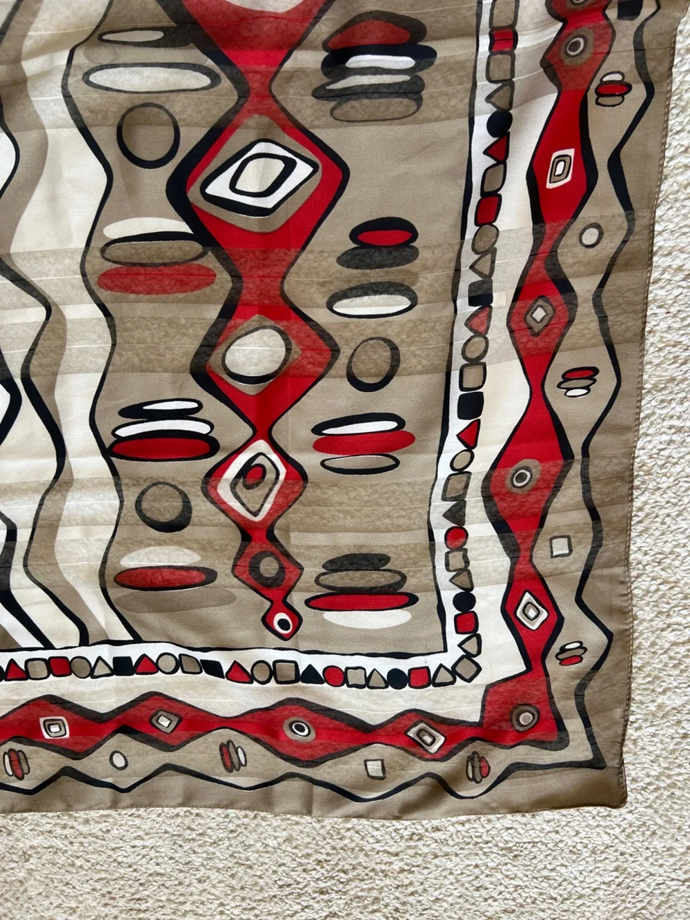 VTG Made in Italy Geometric Tribal Graphic Scarf Abstract Sheer Red Taupe 33